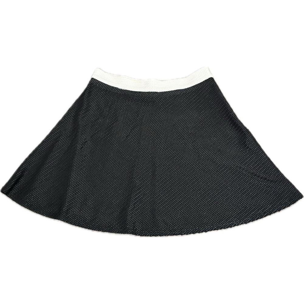 RED by Saks Fifth Avenue Woven Weave Mini Skater Skirt Black & White Shine USA